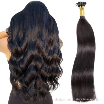 Hot sells No any split ends Silky straight double drawn Remy human pre bonded stick Hair  I tip hair Stick I tip Hair Extension